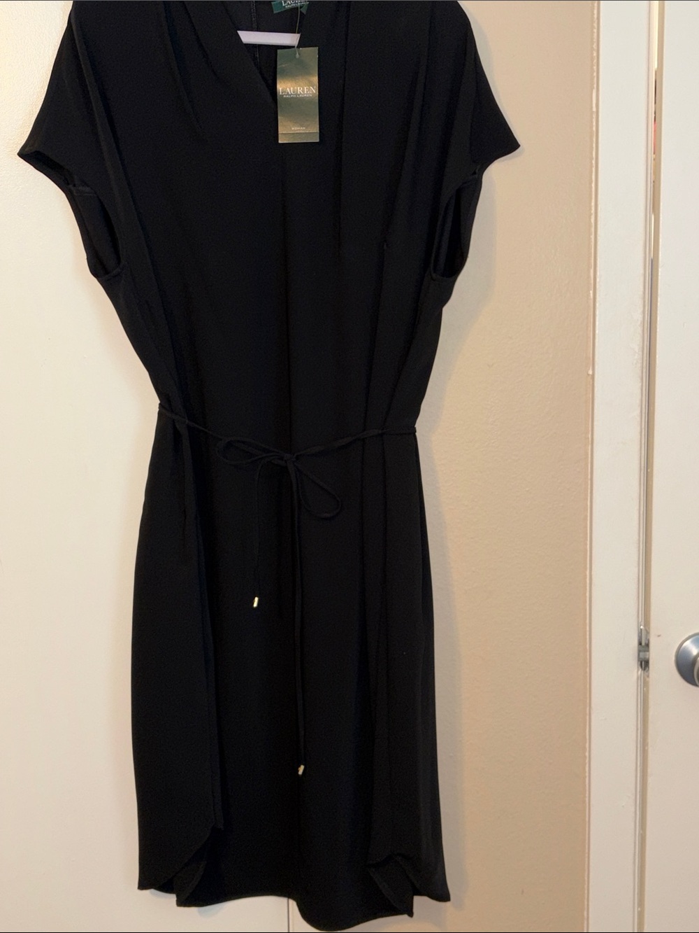 Lauren Ralph Lauren Black Midi Dress with Tie Waist